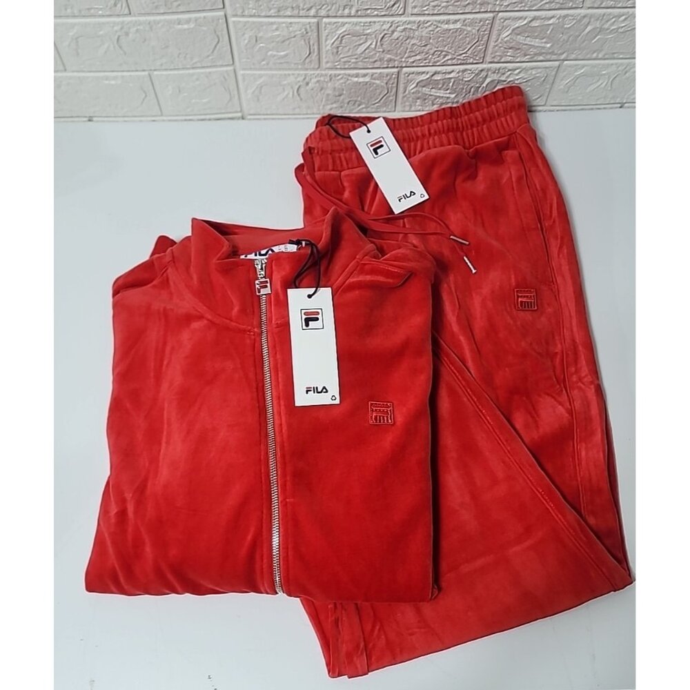 Fila Men's Velour Sweatsuit Tracksuit Red Set Velvet Size 4XL NWT